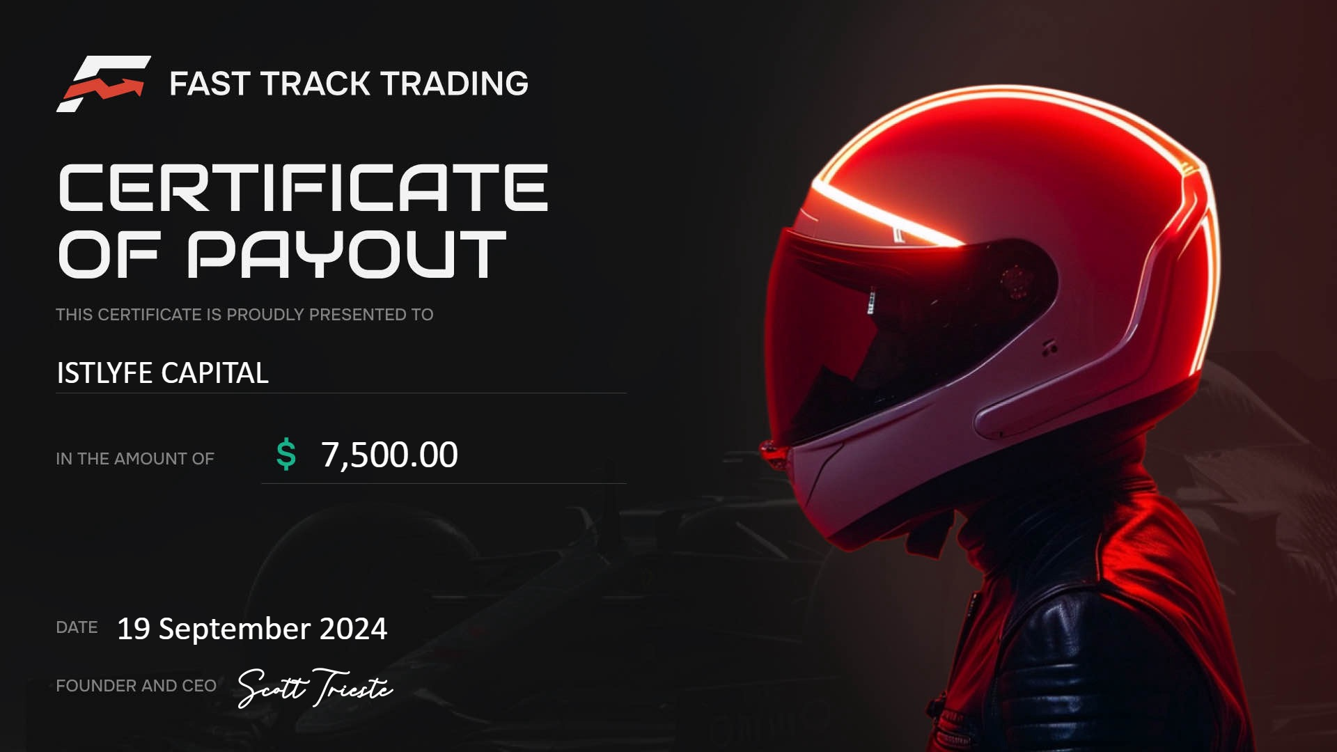 Fast Track Trading September 2024 Payout Certificate